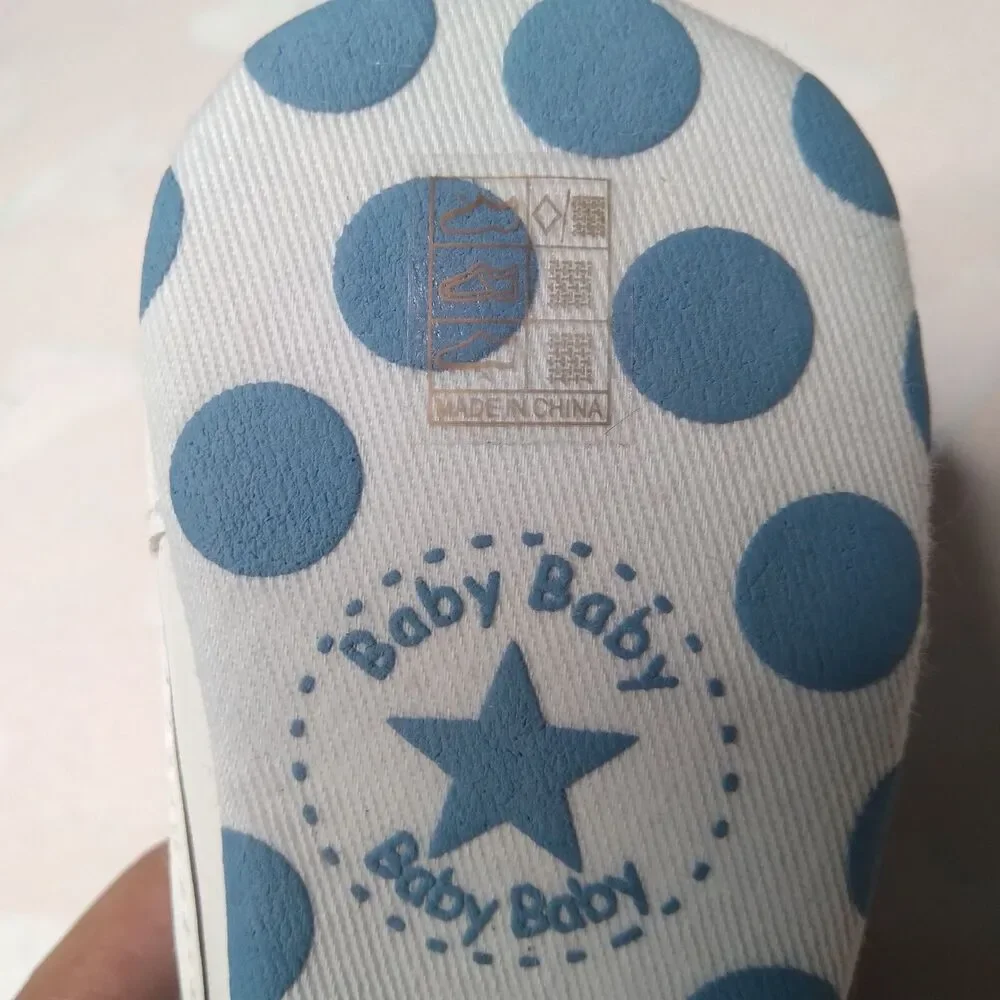Baby Shoes Size 1 Crib Sneakers Tennis Laced High Top Infant Blue Star Polka Dot